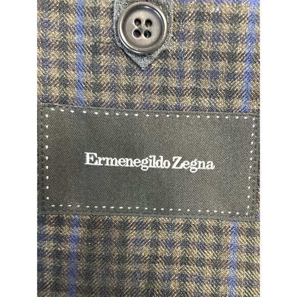 Ermenegildo Zegna Mens Brown Plaid Wool Blazer Jacket Size 46R Made In Spain - Picture 4 of 15
